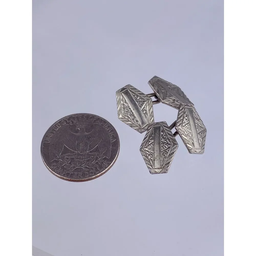 Antique Art Nouveau 925 Sterling Silver Cufflinks Double Swoops